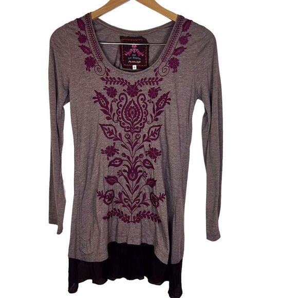 Johnny Was Embroidered Gray Long Sleeve Boho Tunic Shirt Size Small - Picture 1 of 8